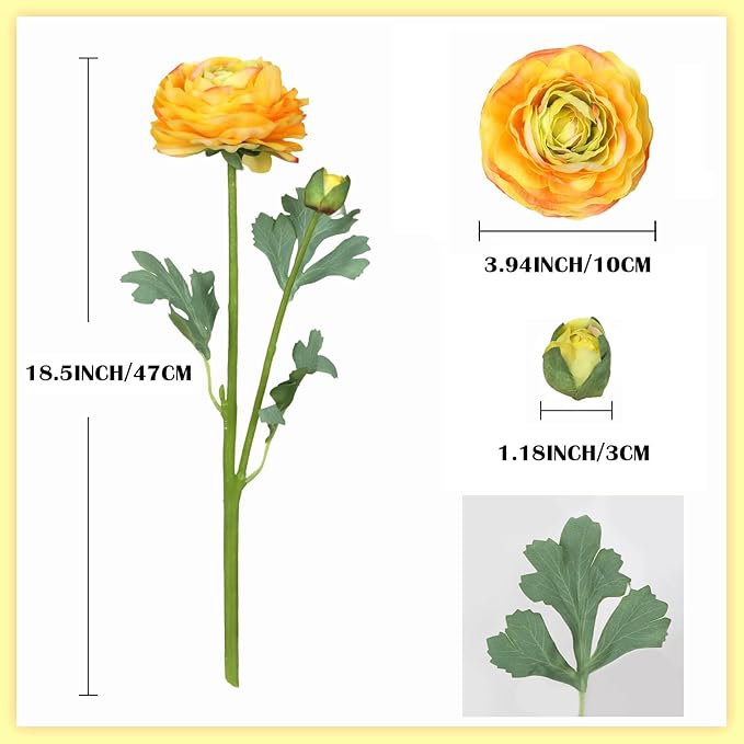 Real Touch Yellow Ranunculus Artificial Flowers 6PCS Artificial Peonies Faux Ranunculus with Stem for DIY Wedding Bouquet Party Table Home Decor(Yellow)
