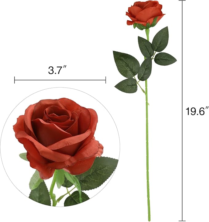 Nubry Artificial Burnt Orange Silk Rose Flower Bouquet Lifelike Fake Rose for Wedding Home Party Decoration Event Gift 10pcs (Burnt Orange)
