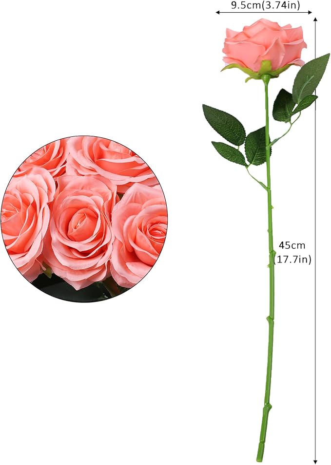 30pcs Artificial Rose Flower Coral Peach Flower with Long Stem Silk Roses Bouquet for Wedding Bridal Shower Party Home Decoration