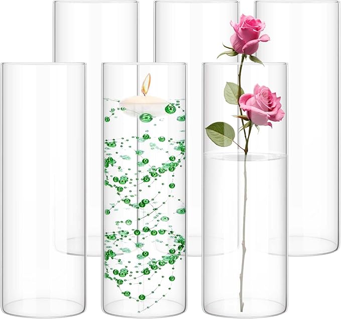 6 Pack Glass Cylinder Vases 10 Inch Tall Clear Flower Vase for Centerpieces, Hurricane Floating Candle Holder Wedding Decorations, Floral Vase Bulk for Table Shelf Party Home Deco (10 x 3.35 Inch)