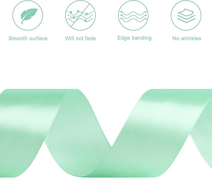 1-1/2 Inches 50 Yards Mint Green Satin Ribbon, Solid Fabric Ribbon Roll for Flower Bouquets, Gift Wrapping, Wedding, Handmade Crafts