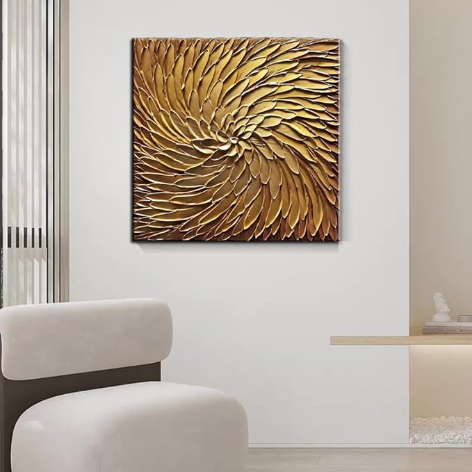 Abstract Art Oil Paintings on Canvas metal golden Gradient color Abstract Artwork Modern Home Decor Canvas Wall Art Ready to Hang for Living Room Bedroom 24x24inch