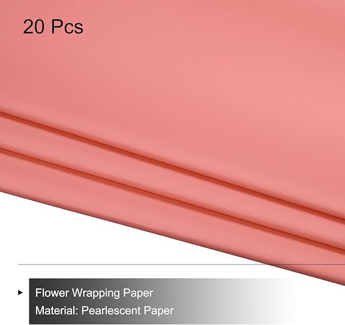 MECCANIXITY Pearlescent Film Flower Wrapping Paper 22.8x22.8 Inch Waterproof for DIY Crafts, Gift/Gift Box Packaging Watermelon Red Pack of 20