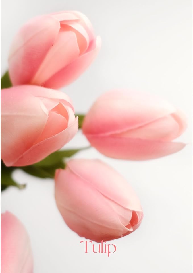 18in Artificial Tulip Flowers, 5 Pcs Real Touch Latex Faux Flowers Tulip with Fake Stems for Spring Bouquet Easter Wedding Floral Arrangement Home Party Office Kitchen Decor - Light Pink