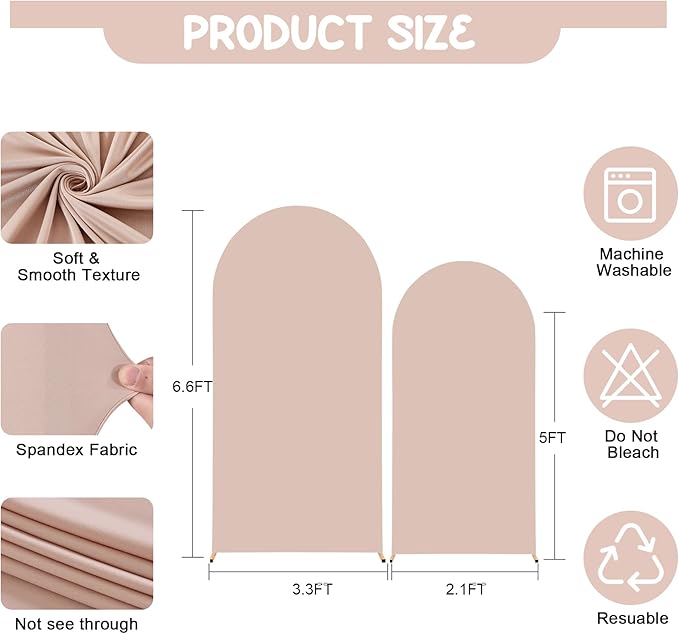 Nude Arch Backdrop Covers - 7.2FT, 6FT Spandex Fitted Wedding Arch Stand Covers Round Top Chiara Stretchy Arch Backdrop Cover for Wedding Birthday Party Decoration