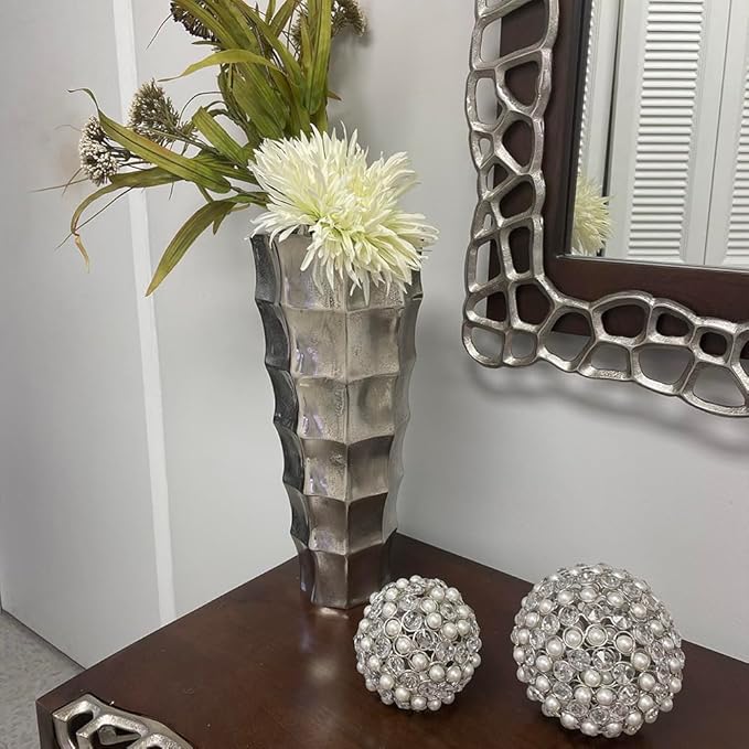 Modern Day Accents 3879 Facetas Perla 5" Silver Cristal & Pearl Spheres - Set of 2, Home Decor, Coffee Table Decor, Decorative Balls, Gem Sphere Ball, Modern Home Decor, Bowl fillers, Gemstone