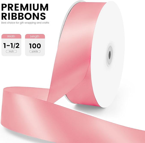 1-1/2" x 100 Yards Satin Ribbon - Wide Silk Rose Gold Ribbon with Spool - Ideal for Gift Wrapping, Floral Bouquets, Crafts, Wedding Party Decorations, Christmas and Sewing Projects