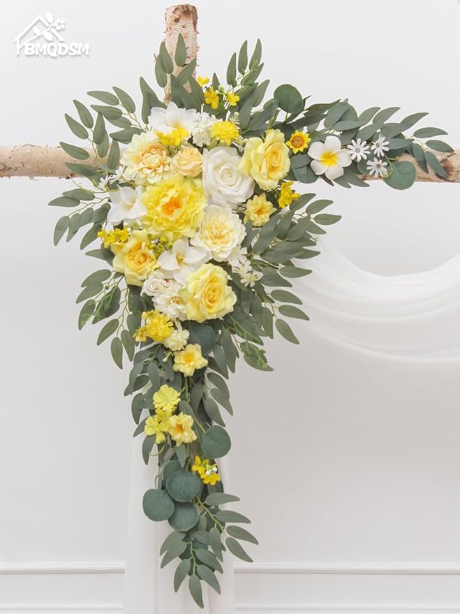 Artificial Flowers Wedding Arch Decor Arch Flowers (Set of 2) for Wedding Welcome Sign and Backdrop Decoration (Yellow)
