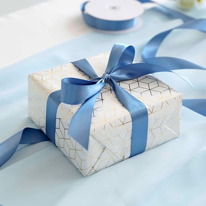 MEEDEE Smoke Blue Ribbon 1 Inch Smoke Blue Satin Ribbon Lux Double Faced Satin Ribbons by 50 Yards Polyester Wrapping Ribbons for Crafts, Weddings, Flower Bouquet, Holiday Decorating