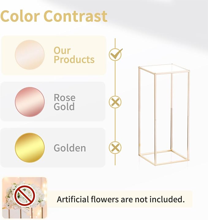 Nuptio Gold Vase for Wedding Centerpieces with Acrylic Panel - 2 Pcs 23⅝ inch Tall Vases Centerpiece for Tables Home Party Decorations