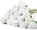 Hotop 20 Pcs Artificial Rose Flowers with Long Stem,Real Touch Silk Realistic Plastic Bouquet Roses Bulk for Home Decor Bridal Wedding Party Table Centerpieces Decorations(Pure White)