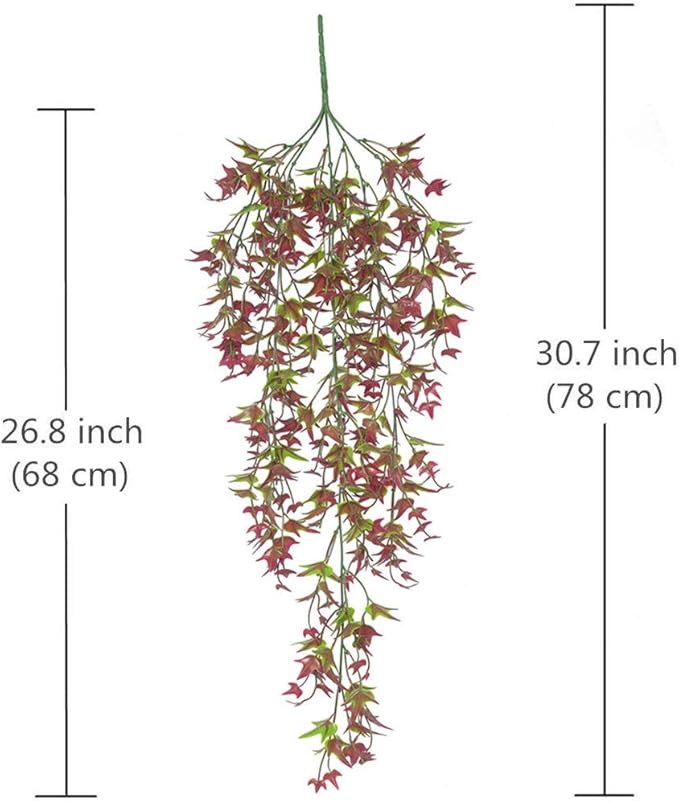 PASYOU Artificial Vine, Hanging Ivy Sweet Potato Leaves Plastic Plants Foliage Vines, UV Resistant Greenery Fake Flowers for Indoor Outdoor Garden Door Wall Wedding Party Table Decoration Red 2 Pack