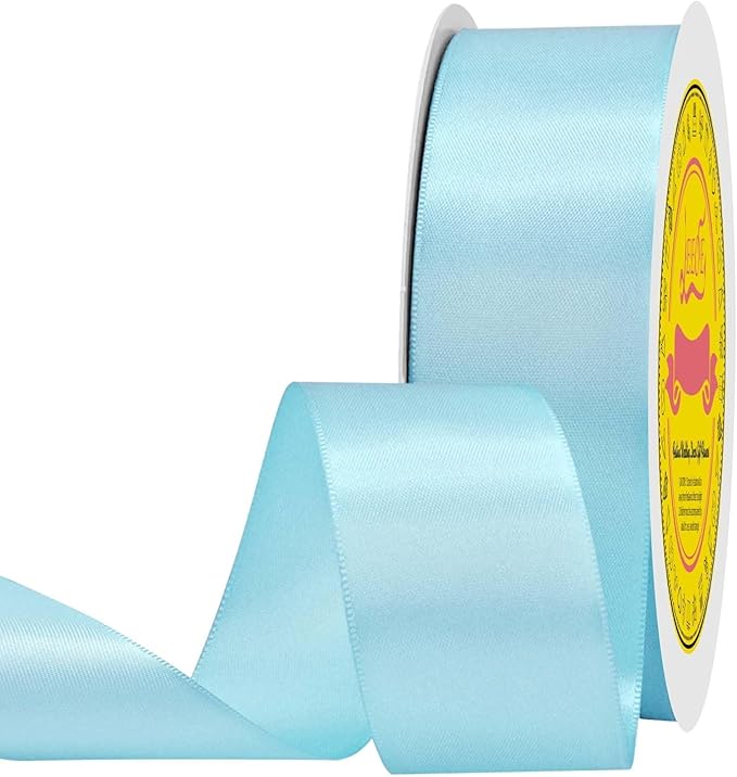 Double Face Light Blue Satin Ribbon 1-1/2" X 50 Yards Polyester MLight Blue Ribbon for Gift Wrapping Very Suitable for Weddings Party Hair Bow Invitation Decorations and More