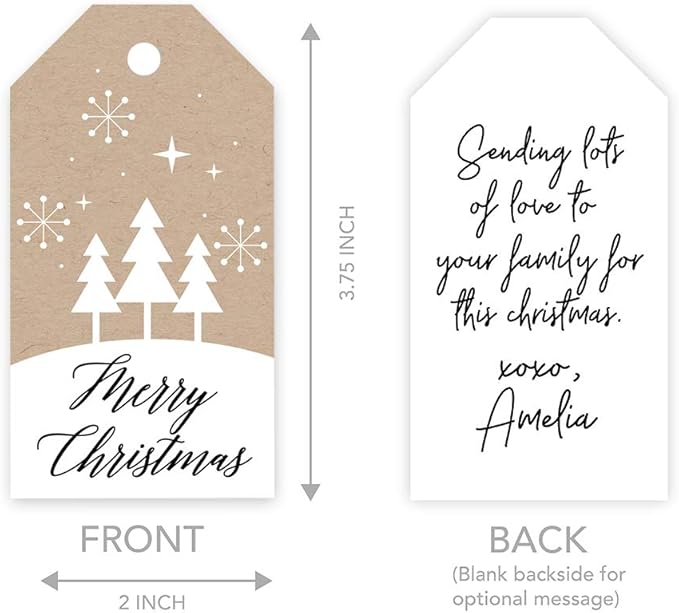 Andaz Press Christmas Holiday Season Classic Gift Tags, Merry Christmas to from Classic Favor Tags, Kraft Brown with Minimal Christmas Tree Design, for Holiday Events, Parties, and Favors, 60-Pack