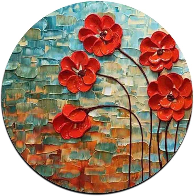 Red Watercolor Flowers Round Coaster Set - Made of Recycled Rubber - Set of 4