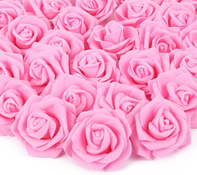 Artificial Rose Flower Heads, 100pcs Pink Foam Roses Bulk Artificial Flower for DIY Wedding Bouquets Centerpieces Arrangements Party Baby Shower Home Decor (Stemless, Pink)