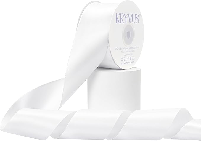 White Satin Ribbon, Double Faced 2 Inch X 25 Yards White Ribbon, Premium Satin Ribbon for Gift Wrapping, Crafts, Hair Bow Making, Sewing, Flower Bouquet, Wedding Party Decor