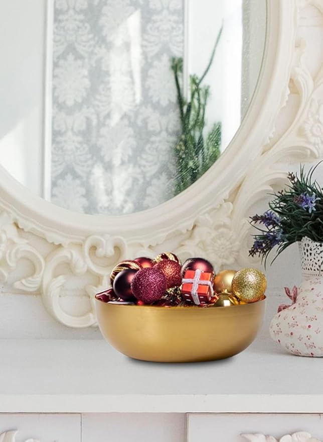 Serene Spaces Living Vintage Gold Decorative Iron Bowl, Table Centerpiece, Fruit Bowl, Floating Candle-Holder, Flower Bowl Vase, Potpourri, Catchall, Dining Table, 12" Diameter & 4" Tall, Set of 6