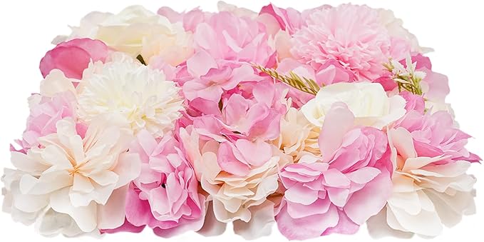 Artificial Flower Wall Panels, Silk Wedding Flower Wall Backdrop Panel, 3D Floral Panel Artificial Floral Wall Mat Flower Screen for Photo Party Wedding Wall Background Decor (12PCS Pink+White)
