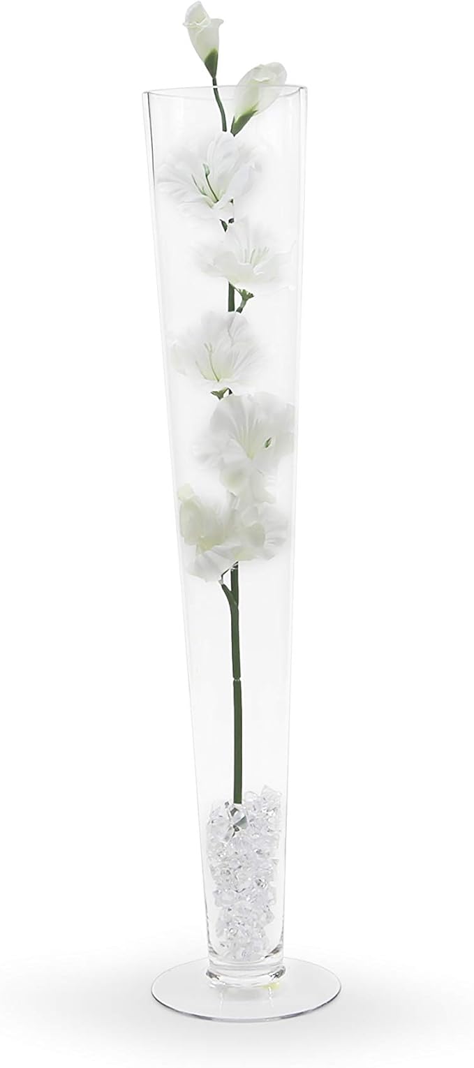 WGV Trumpet Glass Vase Bulk, Open 4", Height 23.5", (Multiple Sizes Choices) Clear Tall Pilsner Floral Planter Container Centerpiece, Wedding Event Home Decor, 6 Pieces (VTV0424)