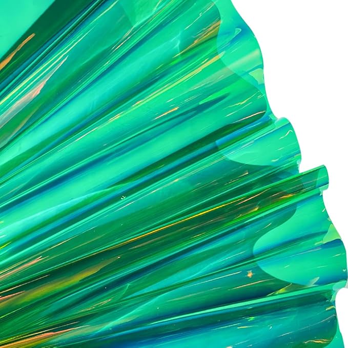 ONEART | 16 Gauge Holographic Iridescent Plastic Vinyl, 16"x54" Transparent Vinyl Fabric-Green