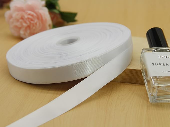 White Double Faced Satin Ribbon 7/8 Inch - 100 Yards Continuous Soft Gift Wrapping Package Ribbon for Invitations, Flower Bouquets, Weddings, Bows, Hair Decoration, Valentine's Day, and Mother's Day