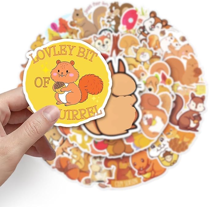 Squirrel Vinyl Stickers for Teens Boy Girls Kids|50 Pcs|Cute Cartoon Waterproof Stickers for Laptop Phone Tablet Luggage Flasks Water Bottle Notebook Bike Car,Lovely Animals Decals Pack(Squirrel)