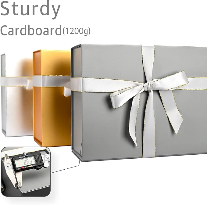 LIFELUM 2 Pack Large Gift Boxes with Lids,13.85 x 8.35 x 4.45 inch Gift Box Rectangle Collapsible Box Groomsmen Gift Boxes for Presents with Ribbon, Card, Shredded Paper Filler