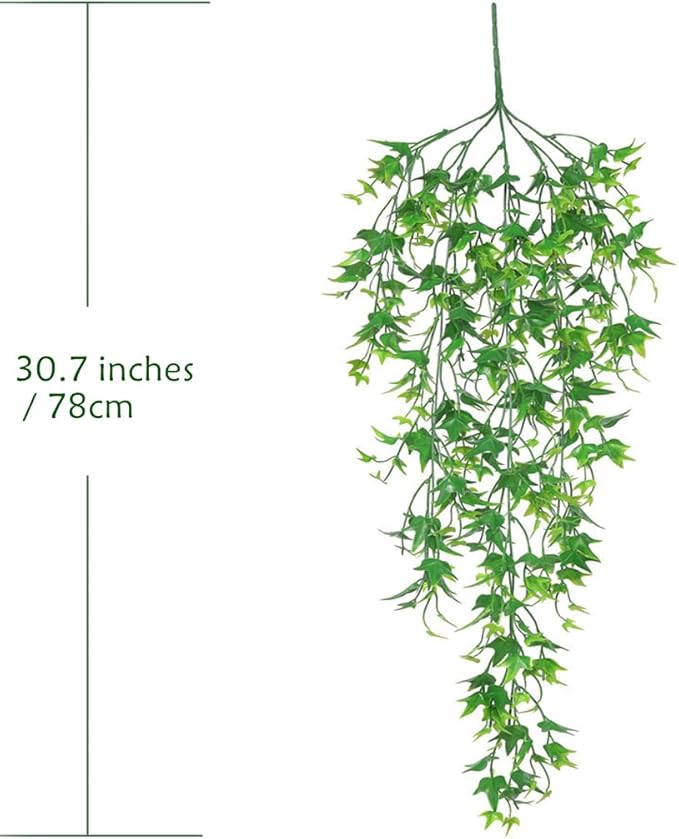 Artificial Hanging Vines, Fake Vine Plastic Plants Sweet Potato Leaves Ivy UV Resistant Greenery Décor Faux Flowers for Indoor Outdoor Garden Door Wall Wedding Party Table Decoration Green 4 Pack