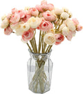 Hananona 18 Pcs Artificial Silk Rose Flowers Persian Ranunculus Bouquet Asian Buttercup,Suitable for Core Decorations,Weddings,Home (Pink, 2)
