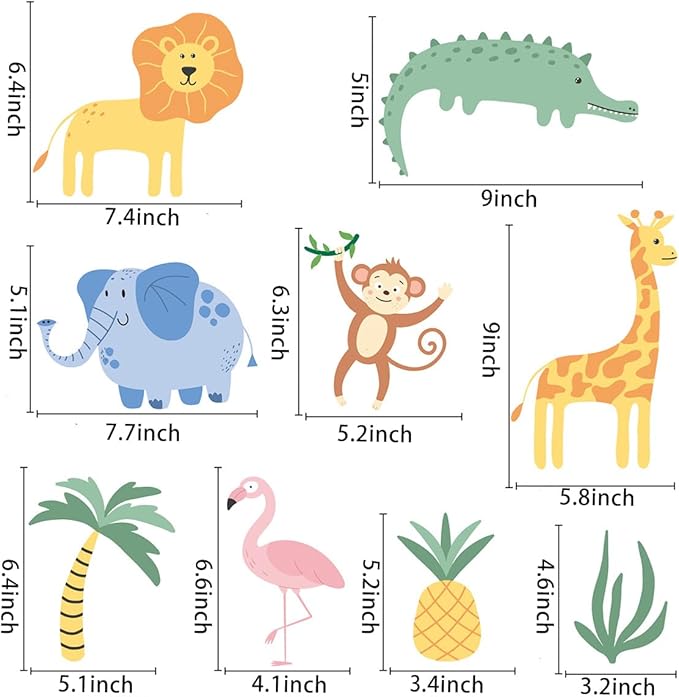 AOWDIAO Animals Wall Decals, Cute Safari Wall Stickers for Baby Kids, Jungle Theme Decor for Nursery, Classroom, Playroom, Bedroom