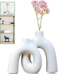 Hug Donut Decorative Vase Set,Minimalist Nordic Boho Style Vases Home Decor,Matte Ceramic Hollow Vase Decorations for Living Room Shelf, Bookshelf Mantle Entryway Table or Console Décor. (White)