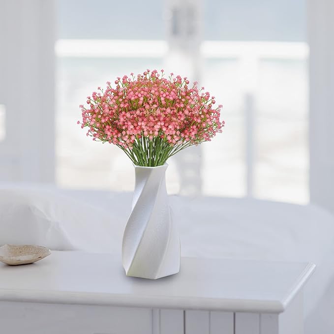 JIFTOK Babys Breath Artificial Flowers, 12 Pcs Fake Flowers Gypsophila Bouquet Fall Flowers Artificial for Decoration, Real Touch Silk Flower for Wedding Christmas DIY Party Home Garden Office (Red)