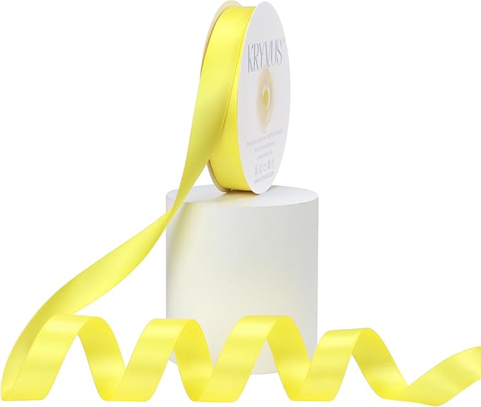 Lemon Yellow Satin Ribbon, Double Faced 5/8 Inch X 25 Yards Lemon Yellow Ribbon, Premium Satin Ribbon for Gift Wrapping, Crafts, Hair Bow Making, Sewing, Flower Bouquet, Wedding Party Decor