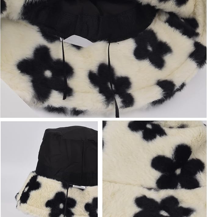 Winter Soft Faux Fur Plush Bucket Hat, Lovely Fisherman Cap, Fashion Outdoor Thick Warm Sun Cap for Women