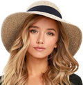 FURTALK Womens Beach Sun Straw Hat UV UPF 80+ Travel Foldable Brim Summer UV Hat
