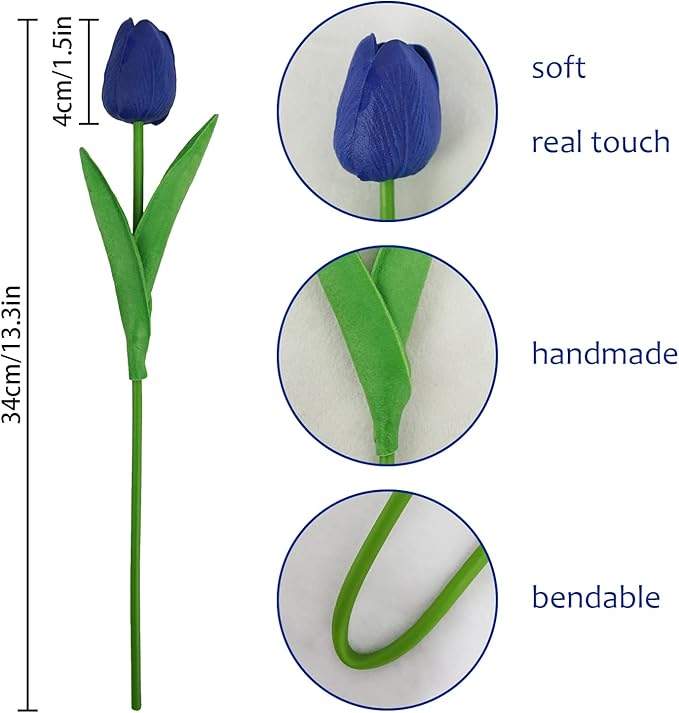18 Pcs Real Touch Tulips Artificial Flowers, Patriotic Flower for 4th of of July Decoration Cemetery Flowers for Grave Vase Memorial Day Independence Day Decor
