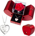 Forever Red Roses Heart Box to My Love Cherish These Preserved Roses with Custom Photo Necklace Eternal Flowers for Her Girlfriend Wife Mom Grandma
