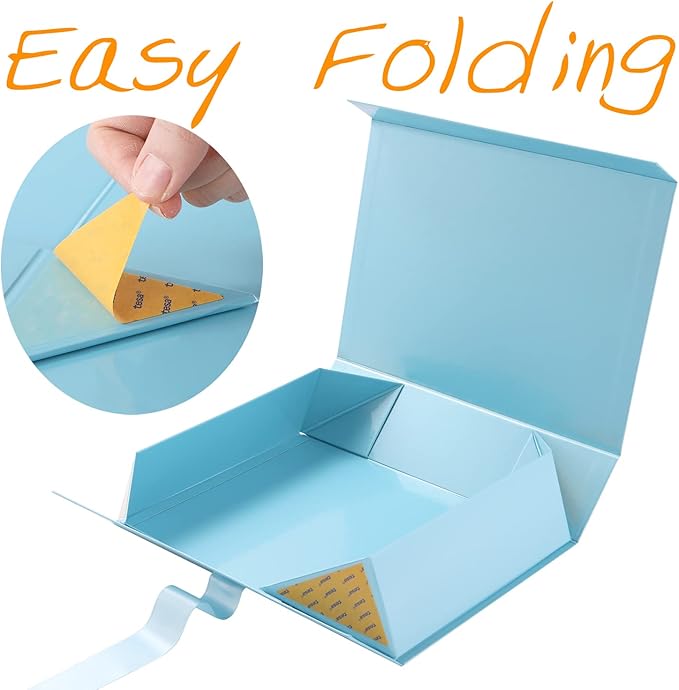 GREEN BEAN Large Gift Box with Lid for Present 13x9.7x3.4 Inches, Baby Blue Magnetic Box with Ribbon, Bridesmaid Proposal, Luxury Gifts Box(Glossy Baby Blue)