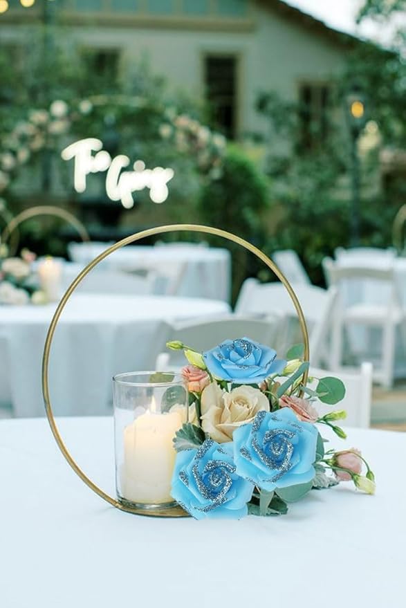 Light Blue Glitter Roses 100pcs Blue Foam Roses 2.56" Glitter Flowers Fake Roses for Baby Shower Centerpieces Faux Floral Arrangement Wedding Cake Flowers Decorations (Light Blue)