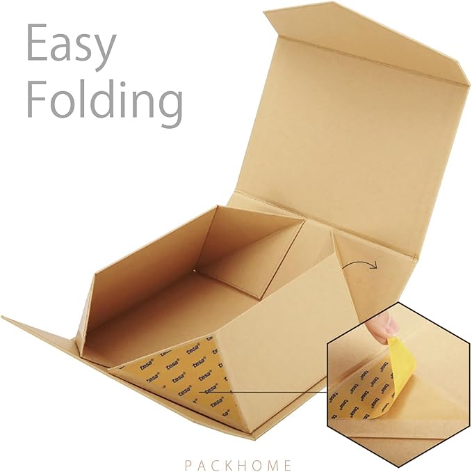 PACKHOME 6 Gift Boxes 9x6.5x3.8 Inches, Rectangle Collapsible Boxes with Magnetic Lids for Gift Packaging (Kraft)