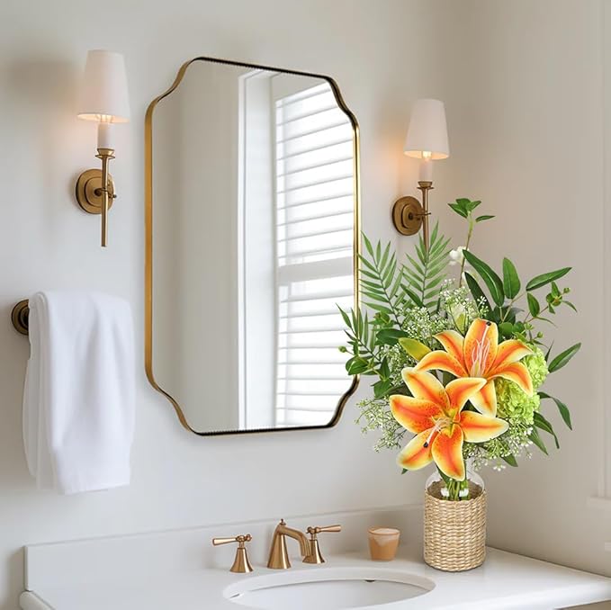 Hollyone Fake Flowers with Vase, Orange Silk Tiger Lily Artificial Flowers in Vase, Faux Plants and Flowers Arrangement Bouquets with Vases for Table Centerpieces Office Bathroom Home Decor