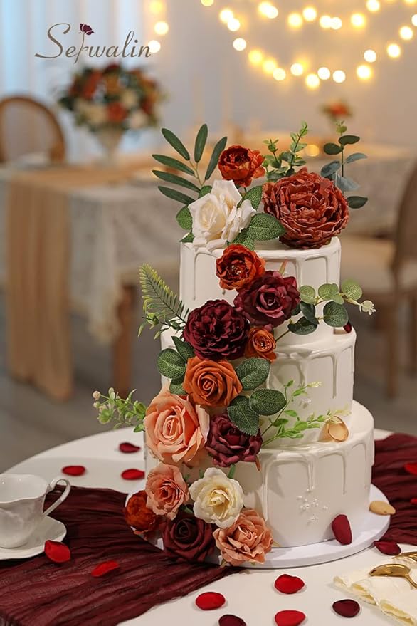 Serwalin Artificial Flowers Orange Marigold Fall Flowers Fake Wedding Cake Flowers for DIY Wedding Bouquets Bridal Shower Centerpieces Floral Arrangement Home Decor
