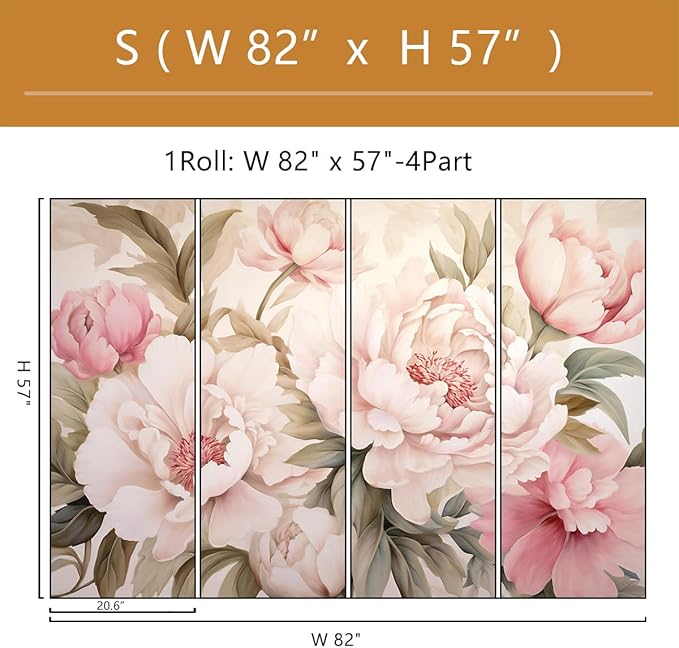 Pink Floral Wallpaper Peel and Stick Large Peony Flower Self Adhesive Wall Mural for Living Room Bedroom 82"x57"