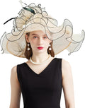 Organza Derby Hats for Women Wide Brim Fascinator Hat Rose Flower Wedding Tea Party Hat