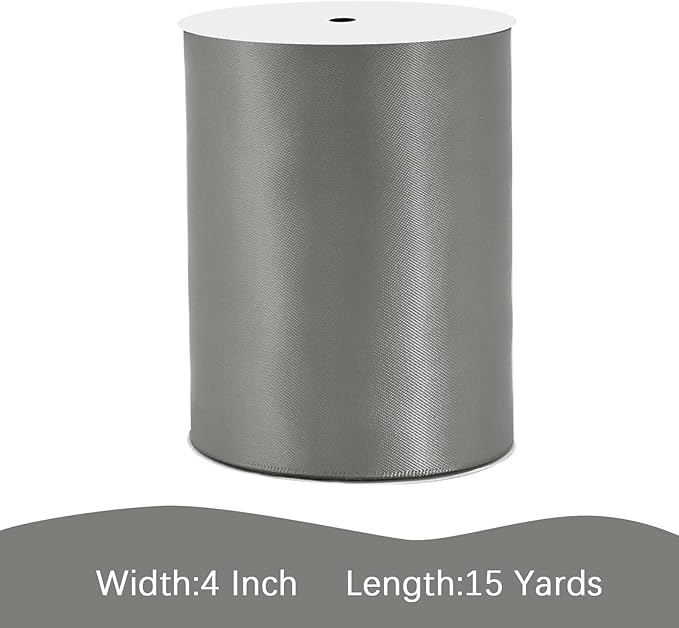 Silver Satin Ribbon 4 inch X 15 Yards Polyester Ribbon for Gift Wrapping Very Suitable for Weddings Party Hair Bow Invitation Decorations and More