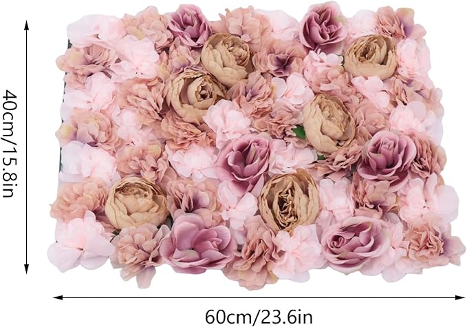 Gdrasuya10 6pcs Realistic Flower Wall Background Artificial Flowers Wall Backdrop Panel 3D Silk Rose Fake Flower Wall Panel Banquet Wedding Party Decor, Photography Background 60 x 40 cm