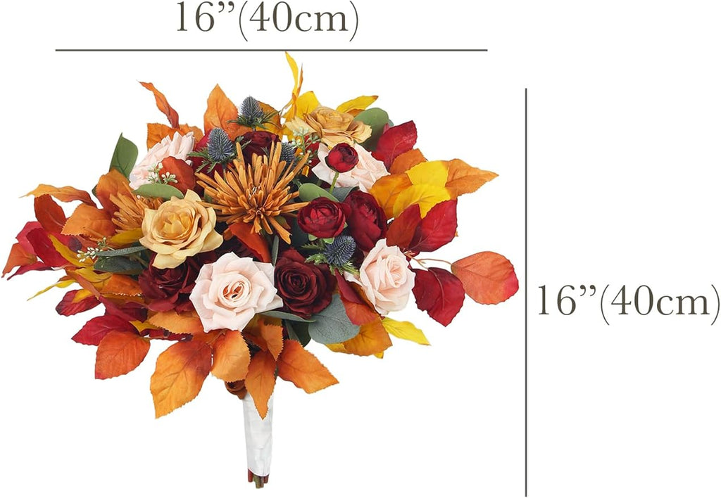 Rinlong 16" Wide Fall Wedding Bouquets for Bride Burnt Orange Bridal Bouquet for Wedding Artificial Terracotta Bouquets Boho Flowers