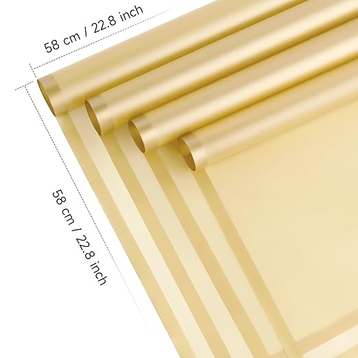 20 Sheets Gold Flower Wrapping Paper, Waterproof Floral Wrap Gold Edge Bouquet Wrapping Paper Florist Supplies (22.8 x 22.8 inch)