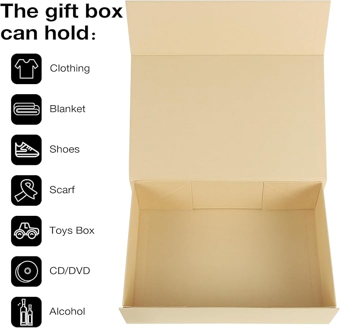 Aimyoo Striped Brown Collapsible Gift Box with Magnetic Closure Lids 13.8x9x4.3 in, Bridesmaid Groomsmen Proposal Box, Large Rectangle Box for Present Graduation Storage 3 Pack